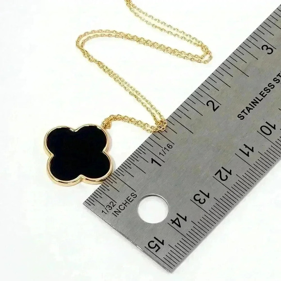 COPY - 14KT GP BLACK QUATREFOIL/CLOVER PENDANT NECKLACE.  ( NEW) - Picture 4 of 4